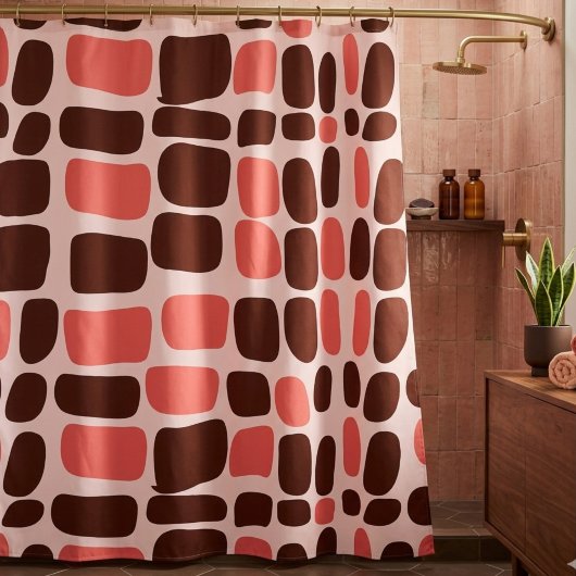 Retro Mod Roze & Chocolade Geometrisch Douchegordijn
