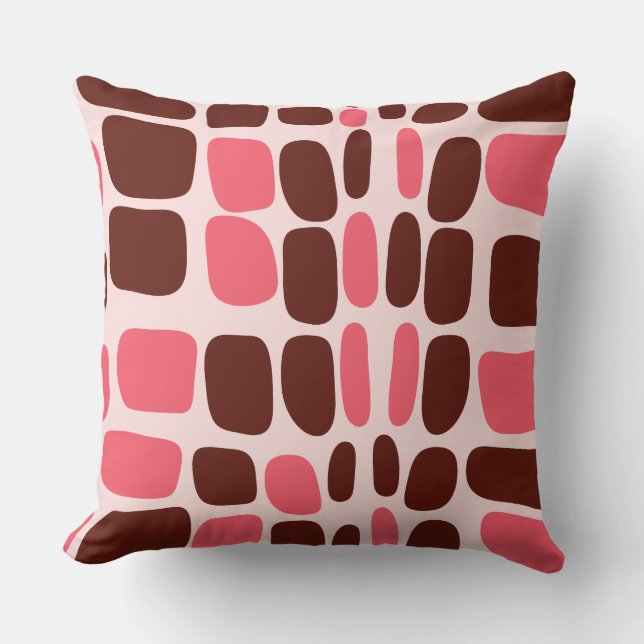 Retro Mod Roze & Chocolade Geometrisch Kussen (Voorkant)