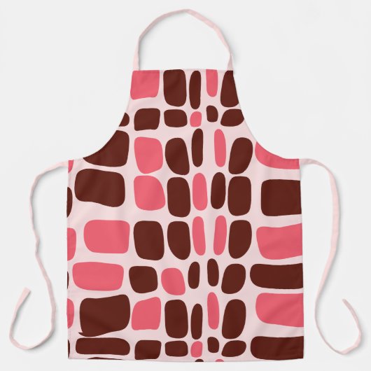 Retro Mod Roze & Chocolade Geometrisch Schort (Voorkant)