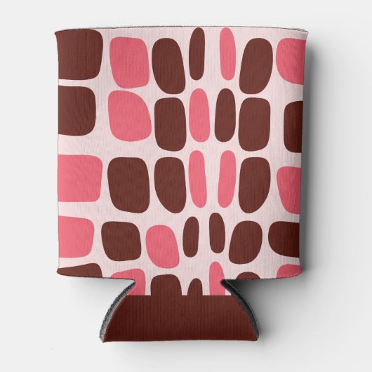 Retro Mod Roze & Chocolade Geometrische Drankkoele Blikjeskoeler (Voorkant)