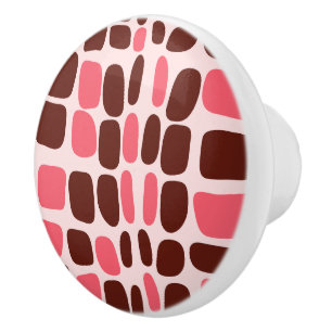 Retro Mod Roze & Chocolade Geometrische Keramische Knop