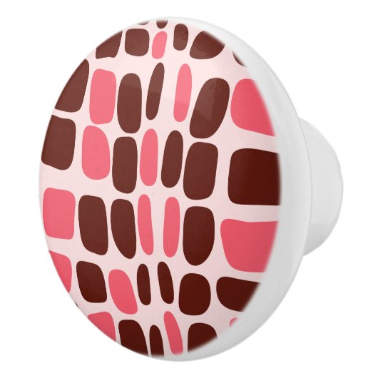 Retro Mod Roze & Chocolade Geometrische Keramische Knop (Rechts)