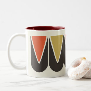 Retro Mod Ski Graphic Mok Bruin Geel Sinaasappel