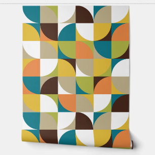 Retro Mod Squares Blauwgroen Sinaasappel Groen Gee Behang