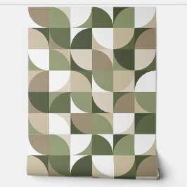 Retro Mod Squares Groen Beige Behang