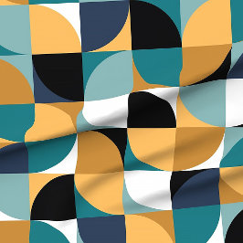 retro mod squares in teal mustard black white aqua stof