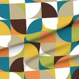 retro mod squares white mustard teal orange green stof