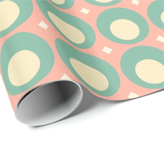 Retro Mod Stippen Pattern Blush Roze en Blauwgroen Cadeaupapier (Rol Hoek)