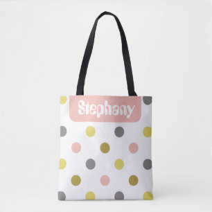 Retro Mod Stippen Roze Geel Naam Gepersonaliseerd Tote Bag