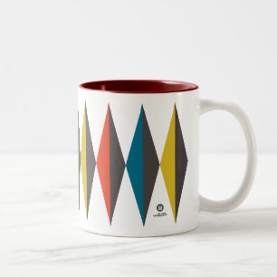 Retro Mod Thermos RoodBlauwGeel op Wit Tweekleurige Koffiemok