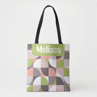 Retro Mod Vierkanten Roze Groen Naam Gepersonalise Tote Bag