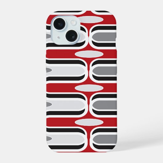 Retro Mod Zig Zag Pattern Red Black Art iPhone 15 Hoesje (Achterkant)