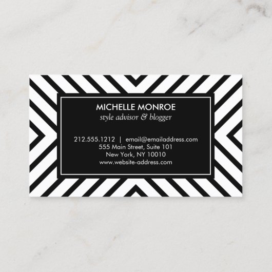 Retro Mod Zwart-wit Patroon Goud Monogram II Visitekaartje (Achterkant)