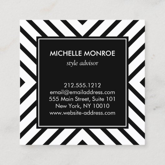 Retro Mod zwart/wit patroon gouden cirkel monogram Vierkante Visitekaartje (Achterkant)