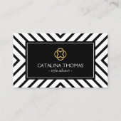 Retro Mod Zwart-wit Patroon Gouden Klaver Logo Visitekaartje (Voorkant)