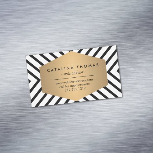 Retro Mod Zwart-wit Patroon Magnetisch Magnetisch Visitekaartje (Voorbeeld)