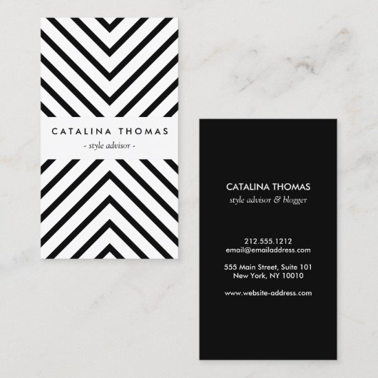 Retro Mod Zwart-wit Patroon Verticaal Visitekaartje (Voorkant / Achterkant)