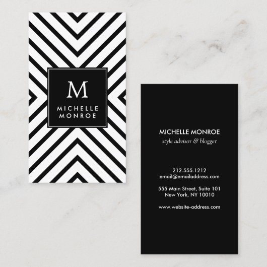 Retro Mod zwart-wit patroon vet monogram Visitekaartje (Voorkant / Achterkant)