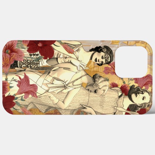 Retro Mode Bloemen Achtergrond iPhone / iPad case (Achterkant (horizontaal))