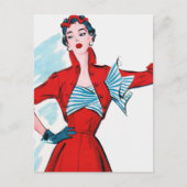 Retro Mode Lady in Red Briefkaart (Voorkant)