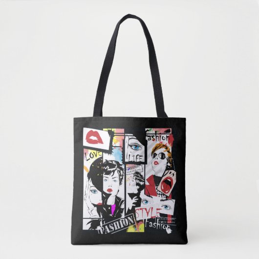 Retro Mode Pop Art All-Over-Print Canvas tas (Voorkant)