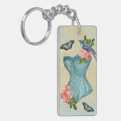 Retro mode vogel bloem & vlinder sleutelhanger (Voorkant Links)