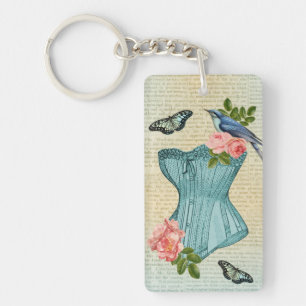 Retro mode vogel bloem & vlinder sleutelhanger