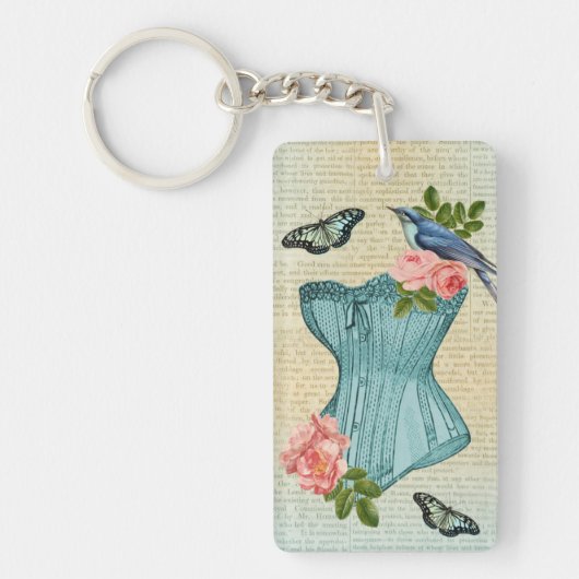 Retro mode vogel bloem & vlinder sleutelhanger (Voorkant)