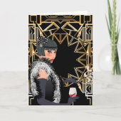 Retro mode vrouw met glas wijn kaart (Voorkant)