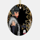 Retro mode vrouw met glas wijn keramisch ornament (Rechts)