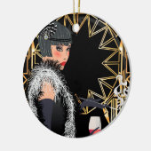 Retro mode vrouw met glas wijn keramisch ornament (Links)