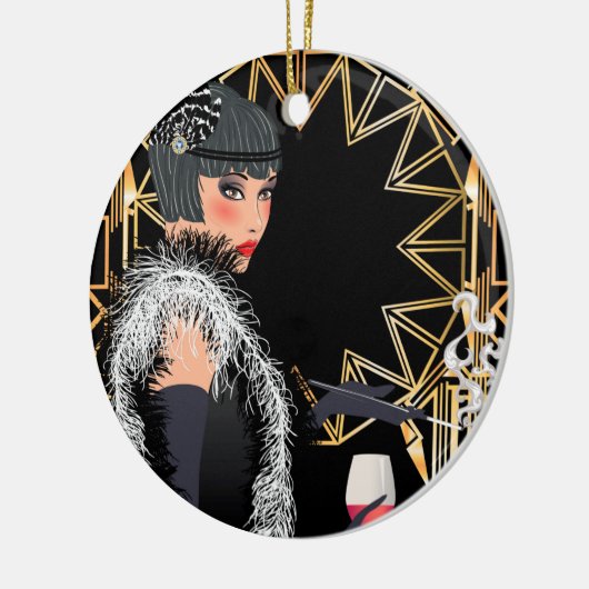 Retro mode vrouw met glas wijn keramisch ornament (Links)