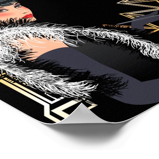 Retro mode vrouw met glas wijn poster (Hoek)