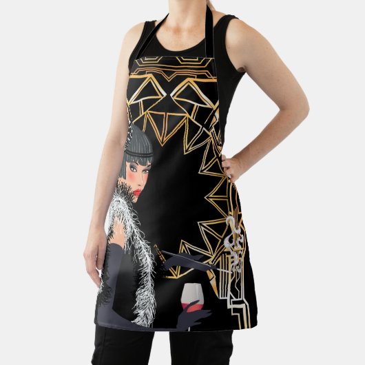 Retro mode vrouw met glas wijn schort (Insitu)