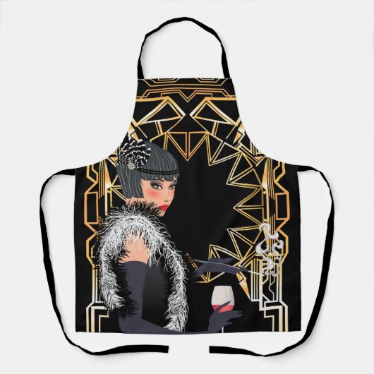 Retro mode vrouw met glas wijn schort (Voorkant)