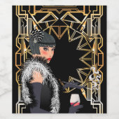 Retro mode vrouw met glas wijn wijn etiket (Enkel label)