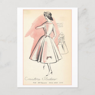 Retro modeontwerp voor roze jasjurk briefkaart