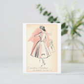 Retro modeontwerp voor roze jasjurk briefkaart (Staand voorkant)
