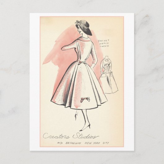 Retro modeontwerp voor roze jasjurk briefkaart (Voorkant)
