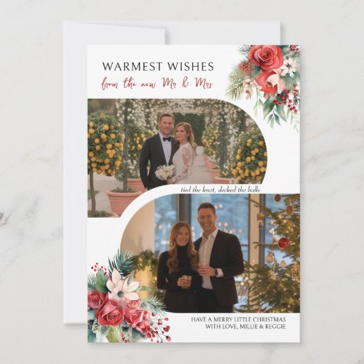 Retro Modern 2 foto Nieuwe heer en mevrouw Feestdagenkaart (Voorkant)