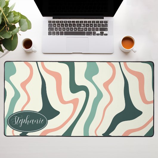 Retro Modern Abstract Marmer Swirl Roze en Mint Bureaumat