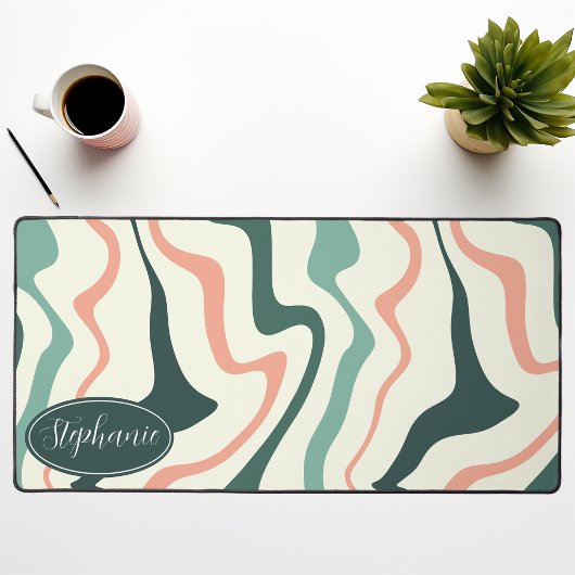 Retro Modern Abstract Marmer Swirl Roze en Mint Bureaumat