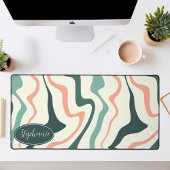 Retro Modern Abstract Marmer Swirl Roze en Mint Bureaumat