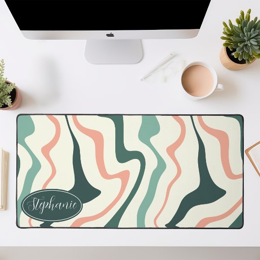 Retro Modern Abstract Marmer Swirl Roze en Mint Bureaumat