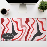 Retro Modern Abstract marmer werveling rood en zwa Bureaumat<br><div class="desc">Dompel jezelf onder in een dans van kleuren met ons Abstracte Retro Modern Liquid Marble Wave Pattern. Dit patroon roept de dynamische vloeibaarheid van gemarmerde oppervlakken en de charmante esthetiek van retro-modern design op en is een lust voor het oog. Een symfonie van levendige kleuren wervelt en stroomt in golfachtige...</div>
