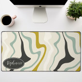 Retro Modern Abstract Mint Zwart Goud Marmer Swirl Bureaumat