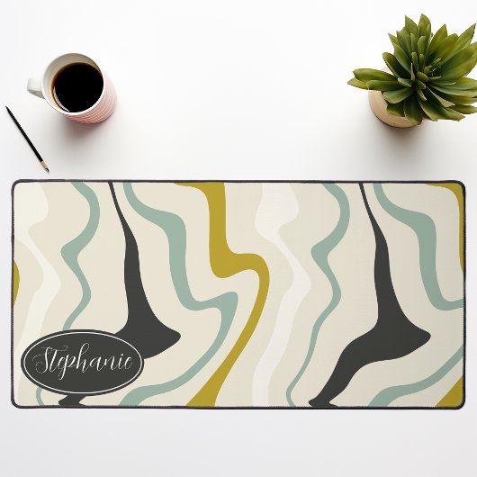 Retro Modern Abstract Mint Zwart Goud Marmer Swirl Bureaumat