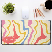 Retro Modern Abstract Roze Geel Marmeren Swirl Bureaumat