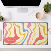 Retro Modern Abstract Roze Geel Marmeren Swirl Bureaumat