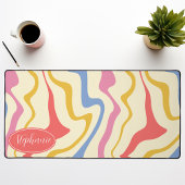 Retro Modern Abstract Roze Geel Marmeren Swirl Bureaumat